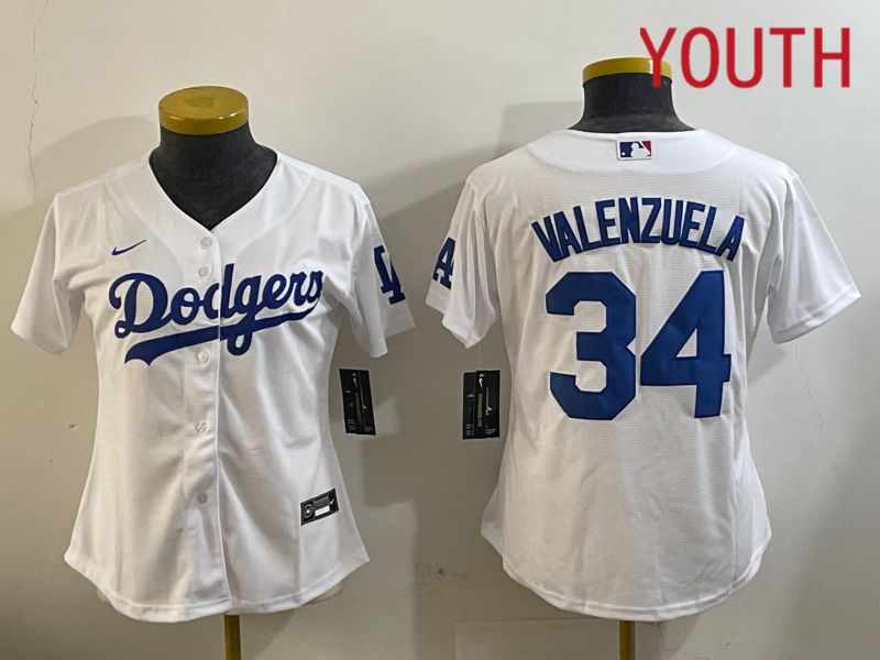 Youth Los Angeles Dodgers #34 Valenzuela White Game 2024 Nike MLB Jersey style 11206